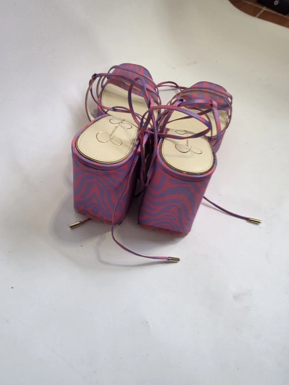 Jessica Simpson Pink Zebra-Print Platform Wedge Sandals Size 9.5